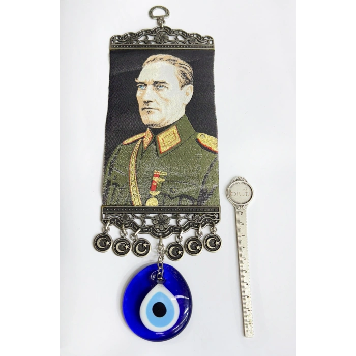 El Yapımı Cam Nazarlı Nikel Kaplamalı Salkım M. Kemal Atatürk Duvar Süsü Hediyelik Dekor