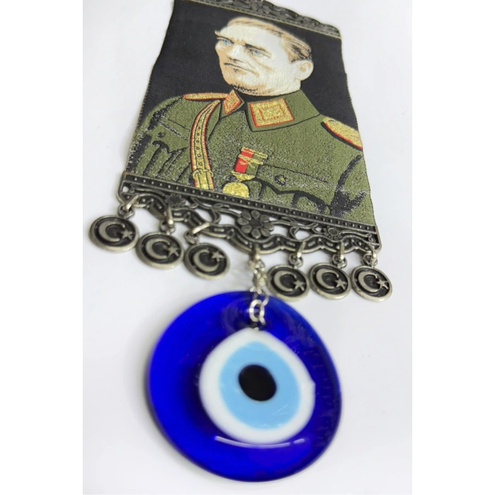 El Yapımı Cam Nazarlı Nikel Kaplamalı Salkım M. Kemal Atatürk Duvar Süsü Hediyelik Dekor