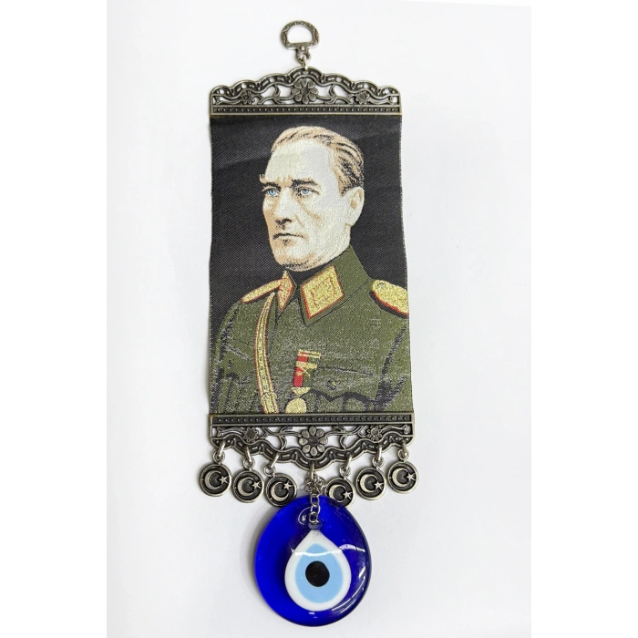 El Yapımı Cam Nazarlı Nikel Kaplamalı Salkım M. Kemal Atatürk Duvar Süsü Hediyelik Dekor
