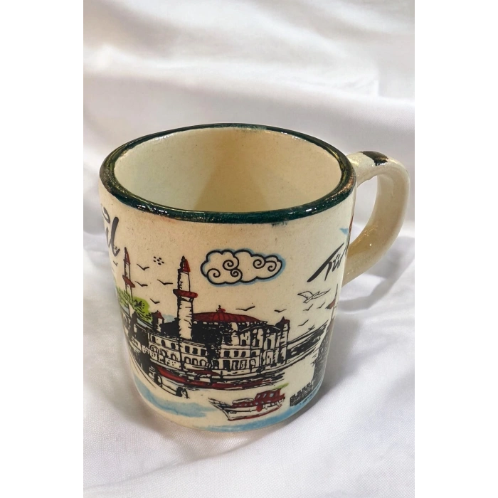 Hediyelik İstanbul Yazılı Kahve Kupası, Desenli Kupa, İstanbul Manzarası Desenli