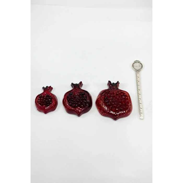Üçlü Kırmızı Taneli Polyester Nar Figürlü Magnet, Bolluk, Bereket Sembolü Hediyelik Nar Magneti