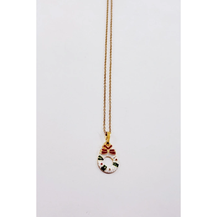 Yeni Yıl Christmas Gold Renkli Çelik Zincirli Kolye, Hediyelik Yılbaşı Kolye