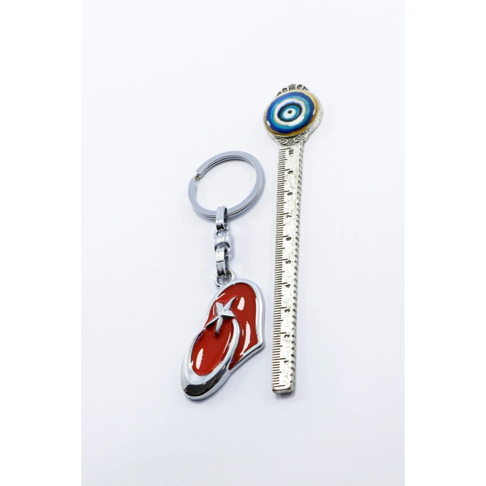 Gümüş Renk Detaylı Kalpli Ay Yıldızlı Anahtarlık, Hediyelik Çanta Süsü
