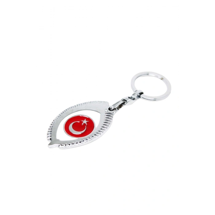 Gümüş Renk Halkalı Göz Figürlü Ay Yıldızlı Anahtarlık, Hediyelik Çanta Süsü