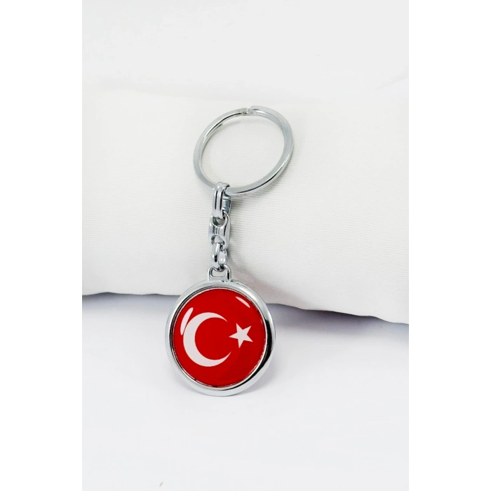 Gümüş Renk Halkalı Türk Bayarklı Ay Yıldız Anahtarlık, Hediyelik Çanta Süsü