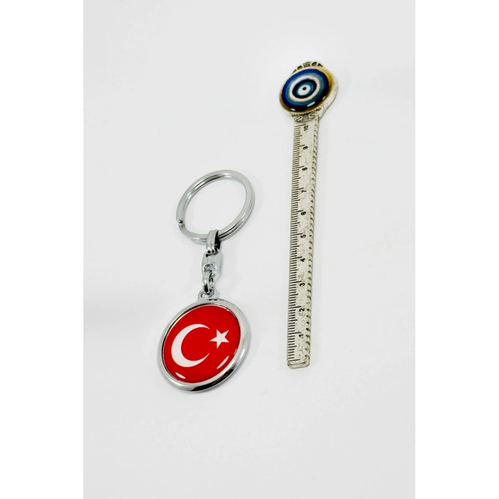 Gümüş Renk Halkalı Türk Bayarklı Ay Yıldız Anahtarlık, Hediyelik Çanta Süsü