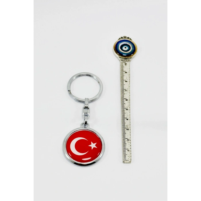 Gümüş Renk Halkalı Türk Bayarklı Ay Yıldız Anahtarlık, Hediyelik Çanta Süsü