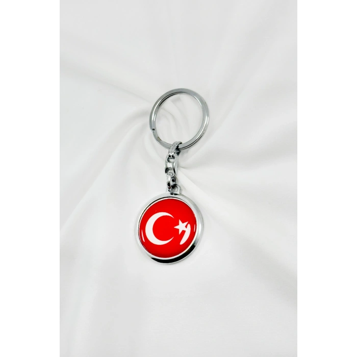 Gümüş Renk Halkalı Türk Bayarklı Ay Yıldız Anahtarlık, Hediyelik Çanta Süsü