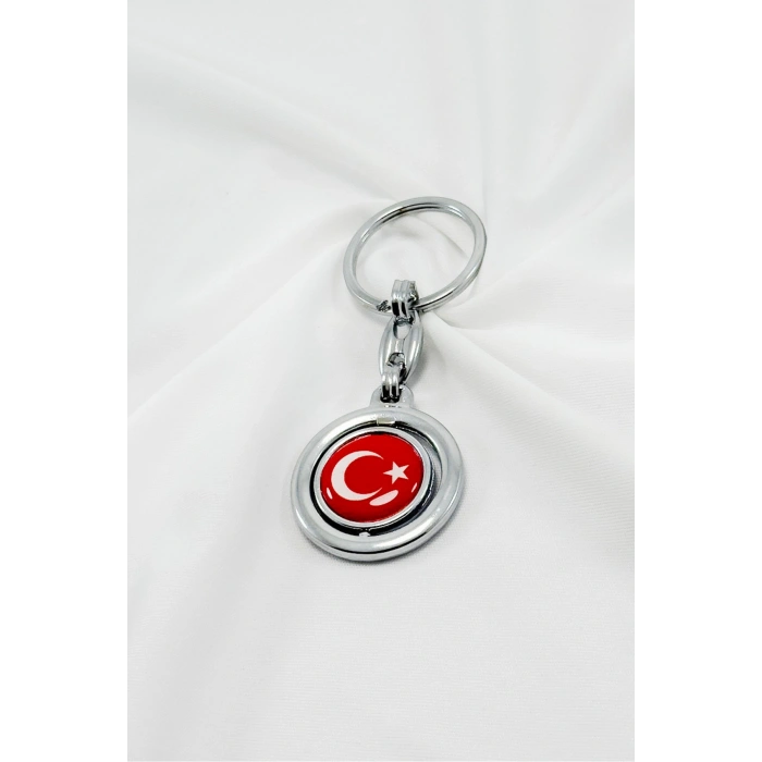 Gümüş Renk Halkalı Hareketli Ay Yıldız Anahtarlık, Hediyelik Çanta Süsü