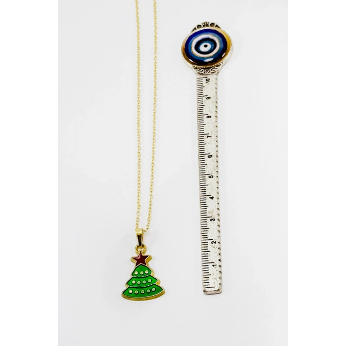 Gold Zincirli Yılbaşı Çam Ağacı Kolye, Hediyelik Christmas Kolye (45 cm)