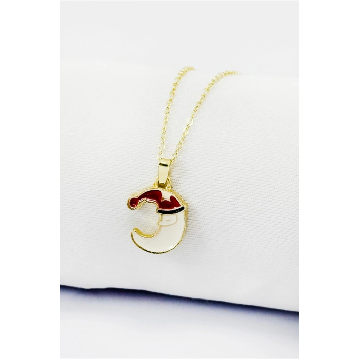 Gold Zincirli Yılbaşı Temalı Ay Figürlü Kolye, Hediyelik Christmas Kolye (45 cm)