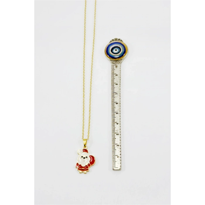 Gold Zincirli Yılbaşı Noel Baba Figürlü Kolye, Hediyelik Christmas Kolye (45 cm)