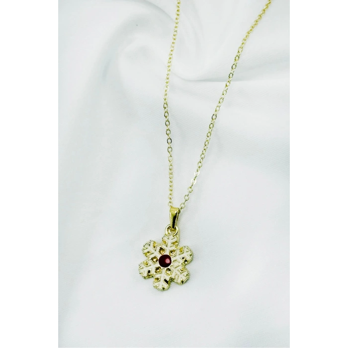Gold Yılbaşılı Kar Tanesi Figürlü Kolye, Hediyelik Christmas Kolye (45 cm)