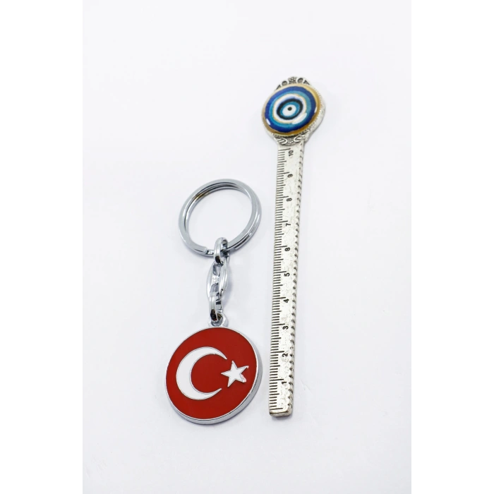 Yuvarlak Türk Bayrağı Metal Anahtarlık, Hediyelik Çanta Süsü