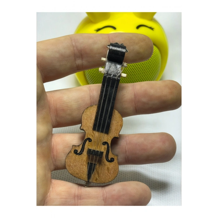 Mini Keman Tasarımlı Ahşap Anahtarlık, Çanta & Cüzdan Aksesuarı