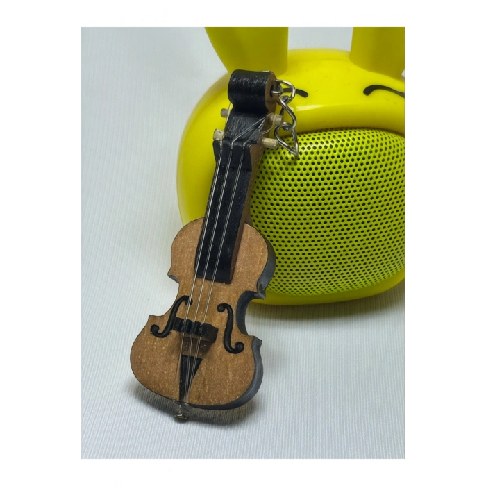 Mini Keman Tasarımlı Ahşap Anahtarlık, Çanta & Cüzdan Aksesuarı
