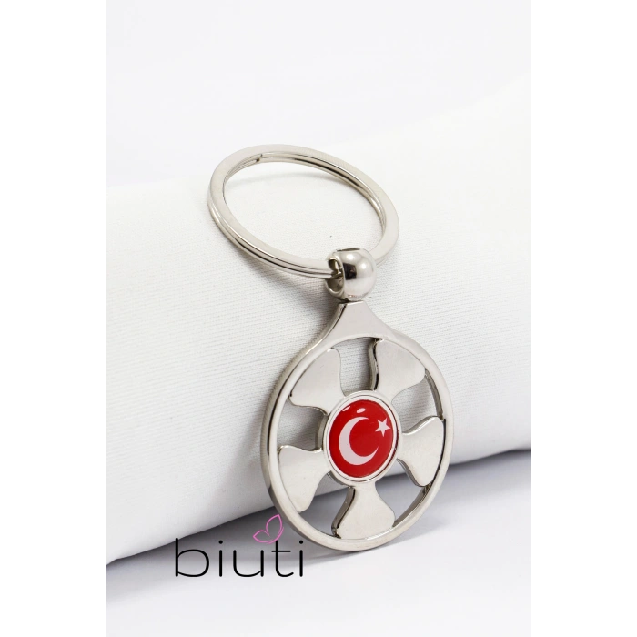 Çarkı FelekTürk Bayrağı Metal Anahtarlık, Hediyelik Çanta Süsü