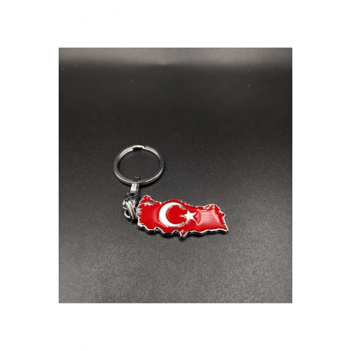 Türkiye Haritası Türk Bayrağı Desenli Metal Anahtarlık - Hediyelik Eşya