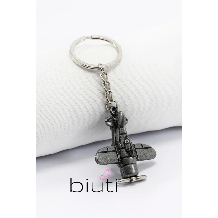 Üç Boyutlu Pervaneli Metal Uçak Anahtarlık, Hediyelik Çanta Süsü