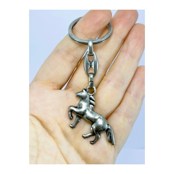 Metal At Çift Taraflı Anahtarlık, Hediyelik Çanta Süsü