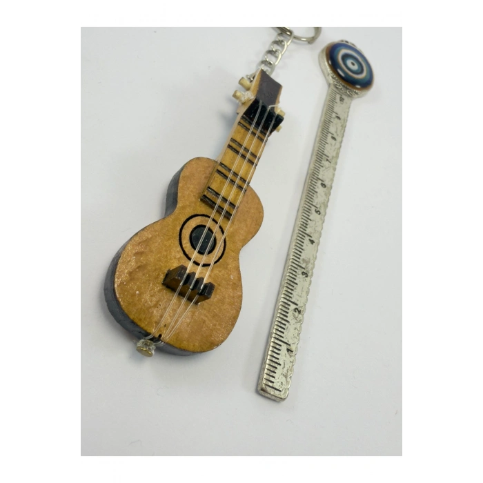 El Yapımı Ahşap Gitar Anahtarlık, Hediyelik Çanta Süsü