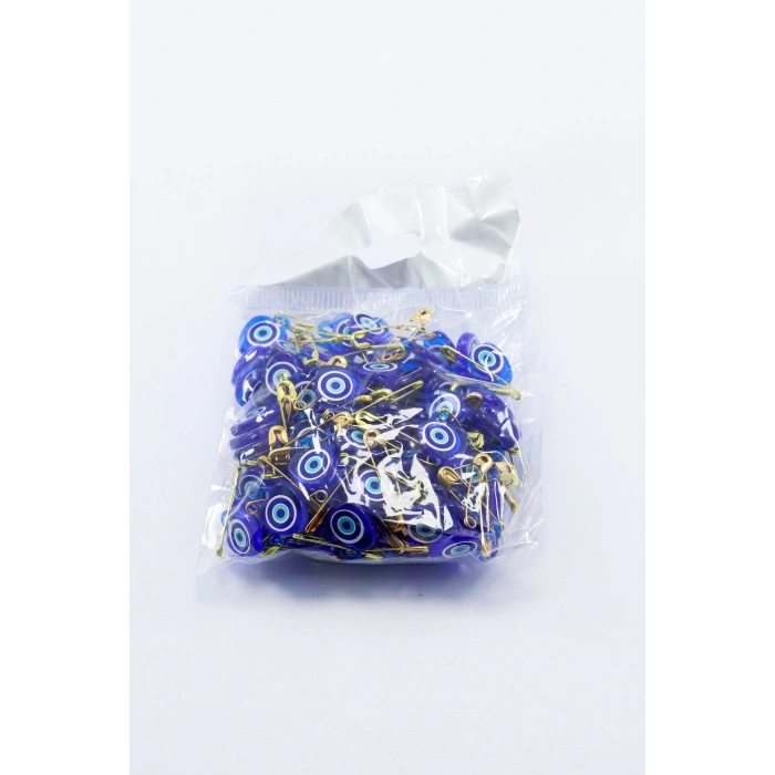 Mavi Kalpli Nazar Boncuğu Çengelli Iğneli, Mevlid, Çeyiz, Bohça İçin Plastik Nazar Boncuğu 100 Adet