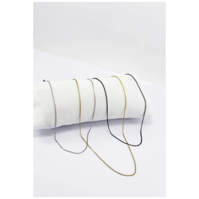 Üçlü Zincir 316L Paslanmaz Çelik 60 cm, Gold Gümüş Siyah Renk Üçlü Set