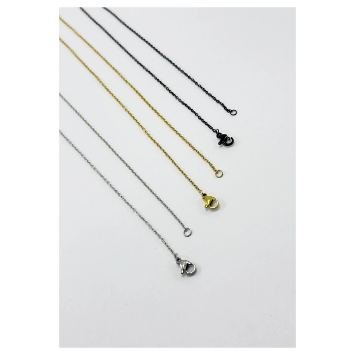 Üçlü Zincir 316L Paslanmaz Çelik 60 cm, Gold Gümüş Siyah Renk Üçlü Set