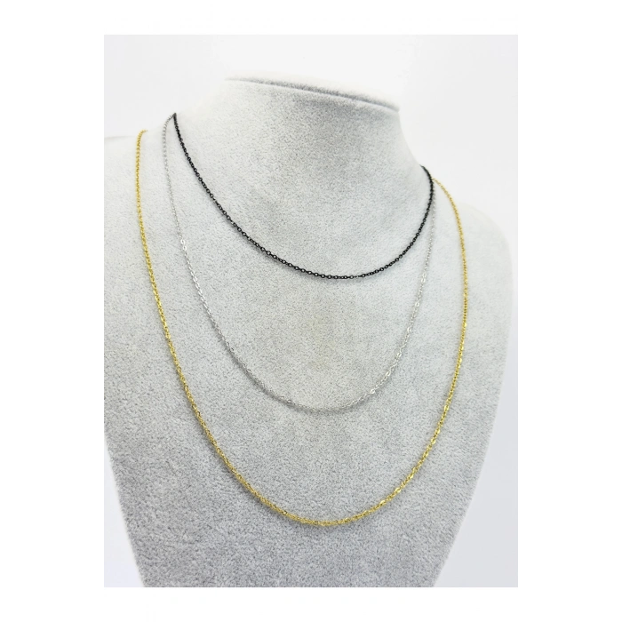 Üçlü Zincir 316L Paslanmaz Çelik 60 cm, Gold Gümüş Siyah Renk Üçlü Set