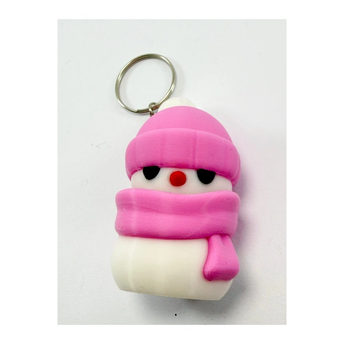 3D Pembe Atkılı Kardanadam Anahtarlık, Hediyelik Çanta Süsü