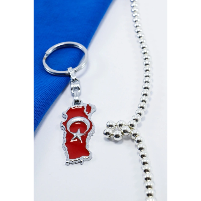 Kırmızı Türkiye Haritası Metal Anahtarlık, Türk Bayrağı Çanta Süsü