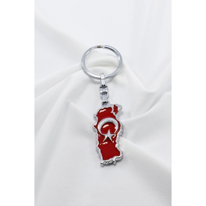 Kırmızı Türkiye Haritası Metal Anahtarlık, Türk Bayrağı Çanta Süsü