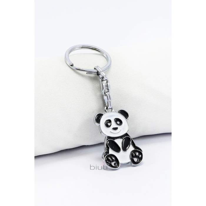Metal Panda Anahtarlık Gümüş Renkli, Küçük Çanta Süsü