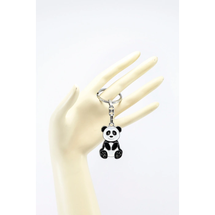 Metal Panda Anahtarlık Gümüş Renkli, Küçük Çanta Süsü