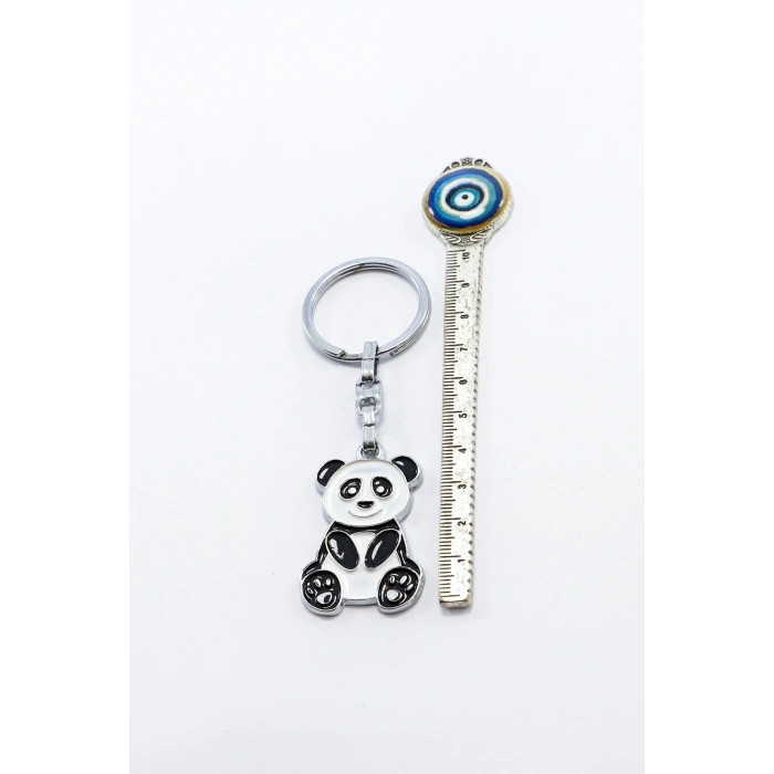 Metal Panda Anahtarlık Gümüş Renkli, Küçük Çanta Süsü