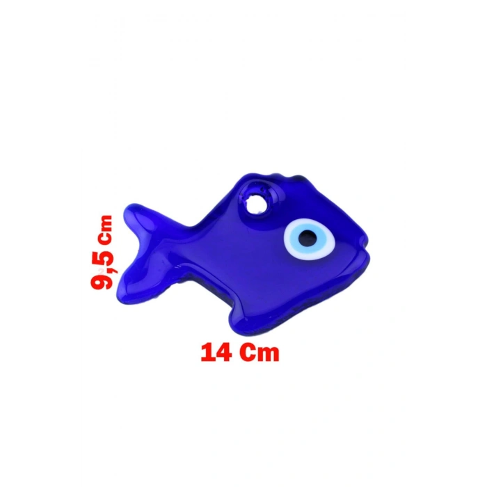 Büyük Boy Cam Nazar Boncuğu, Delikli Balık Modeli, 9.5x14 cm