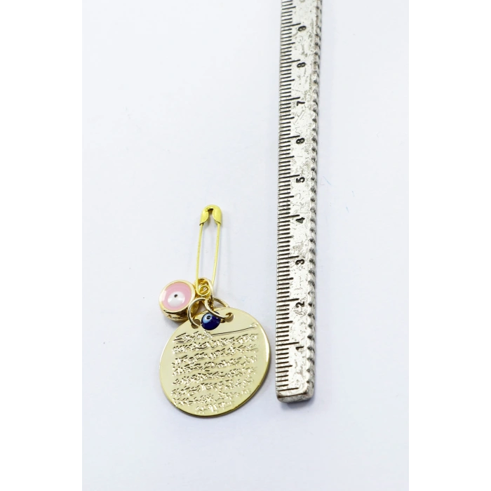 Gold Renkli Mineli Pembe Nazar Boncuğu Metal Ayetel Kürsi Bebek İçin Çengelli Iğne 1 Adet