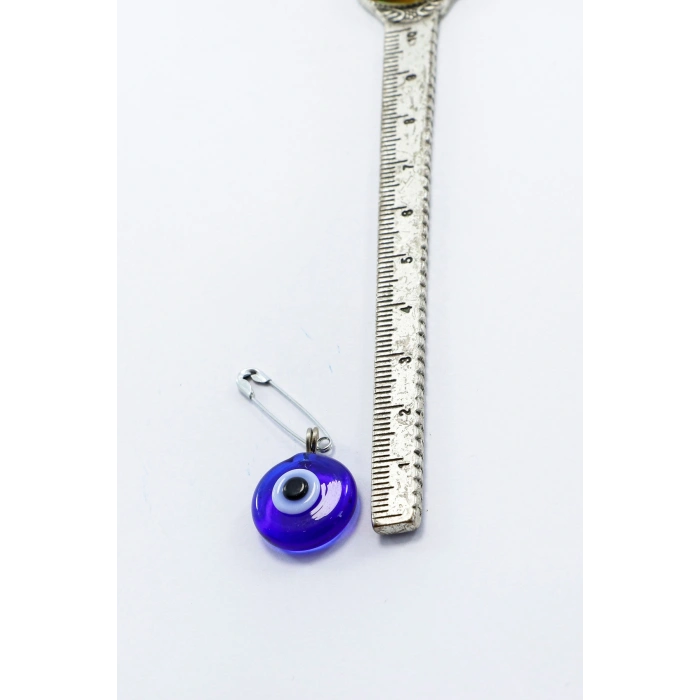 Bebek Mevliti El Yapımı Cam Lacivert Nazar Boncuğu Çengelli İğne, Hediye Paketi Bohça Süsü 1,5cm
