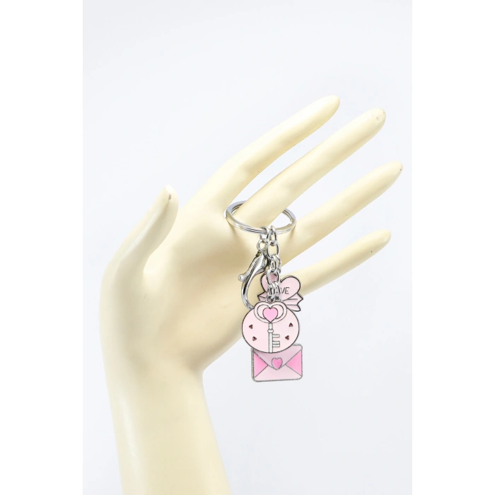 Pembe Kalp Zarf Anahtar Figürlü Anahtarlık, Hediyelik Küçük Çanta Süsü