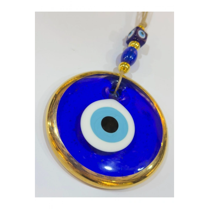 Altın Renkli Varaklı El Yapımı Cam Nazar Boncuğu 9cm Duvar Süsü