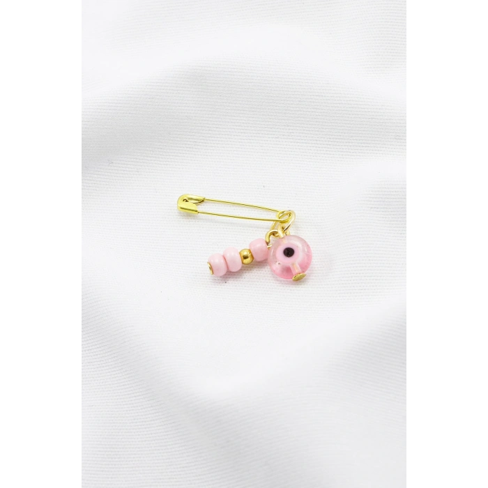 80 Adet Gelin Bohçası Bebek Mevliti Pembe Cam Nazar Boncuğu Gold Renkli Çengelli İğne