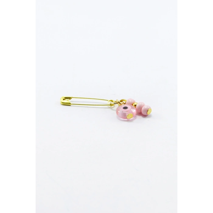 80 Adet Gelin Bohçası Bebek Mevliti Pembe Cam Nazar Boncuğu Gold Renkli Çengelli İğne