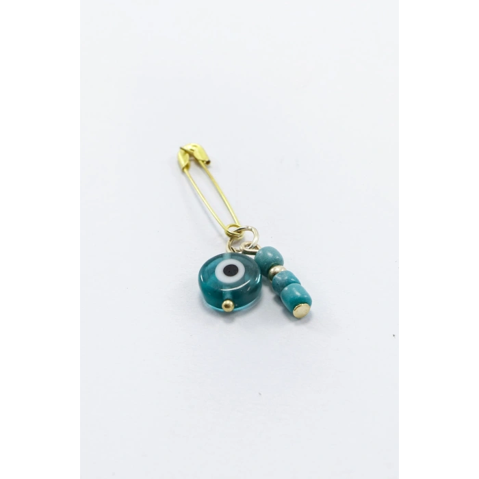 1 Adet Gelin Bohçası Bebek Mevliti Yeşil Cam Nazar Boncuğu Gold Renkli Çengelli İğne