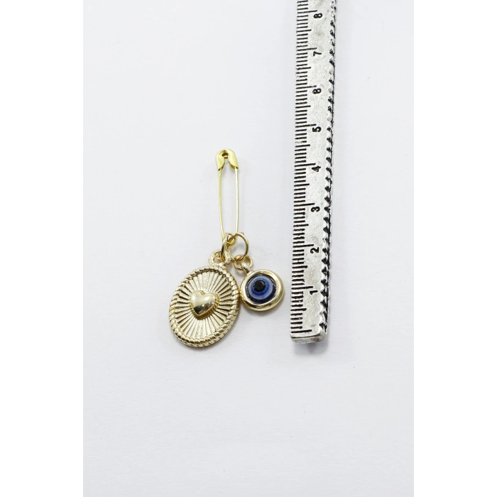 1 Adet Nazar Boncuklu Kalp Çengelli İğne, Nişan, Düğün, Mevlit ve Hediye Paketi Aksesuarı Gold Renkli