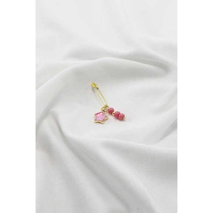 1 Adet Minik Pembe Parlak Yıldız Çengelli İğne, Nişan, Düğün, Mevlit ve Hediye Paketi Aksesuarı