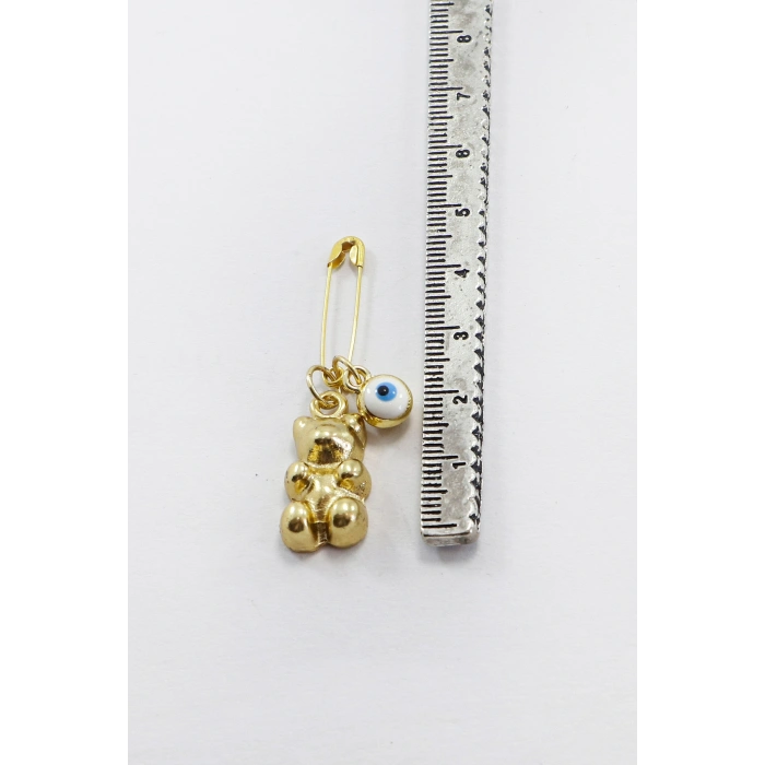 1 Adet Nazar Boncuklu Jelibon Ayıcık Çengelli İğne, Nişan, Düğün, Mevlit ve Hediye Paketi Aksesuarı Gold Renkli