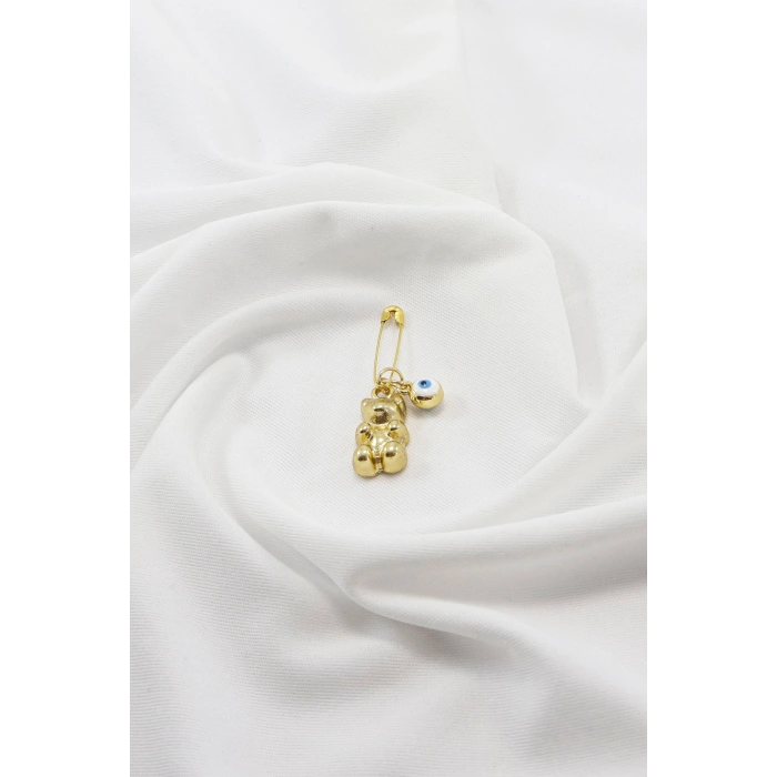 1 Adet Nazar Boncuklu Jelibon Ayıcık Çengelli İğne, Nişan, Düğün, Mevlit ve Hediye Paketi Aksesuarı Gold Renkli
