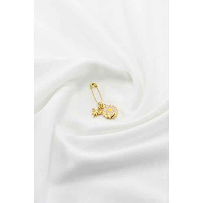 1 Adet Gold Renkli Minik Yusufçuk Mineli Papatya Çengelli İğne Aksesuarı, Nişan, Düğün, Mevlit ve Hediye Paketi Aksesuarı