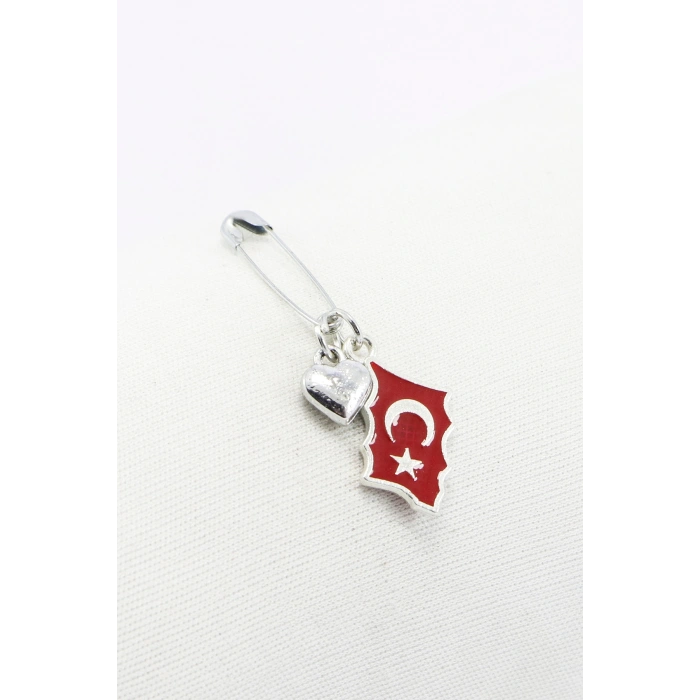 1 Adet Kırmızı Türk Bayrağı Ay Yıldız Çengelli İğne, Nişan, Düğün, Mevlit ve Hediye Paketi Aksesuarı Gümüş Renkli