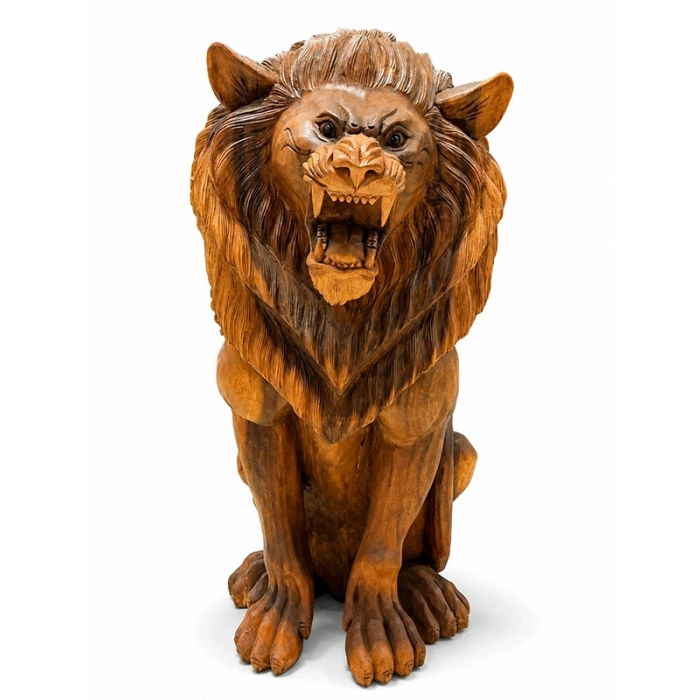 Ahşap El Oyması Aslan Figürü 80 Cm No:8